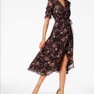Kensie Floral Tie Front High Low Ruffled Dress